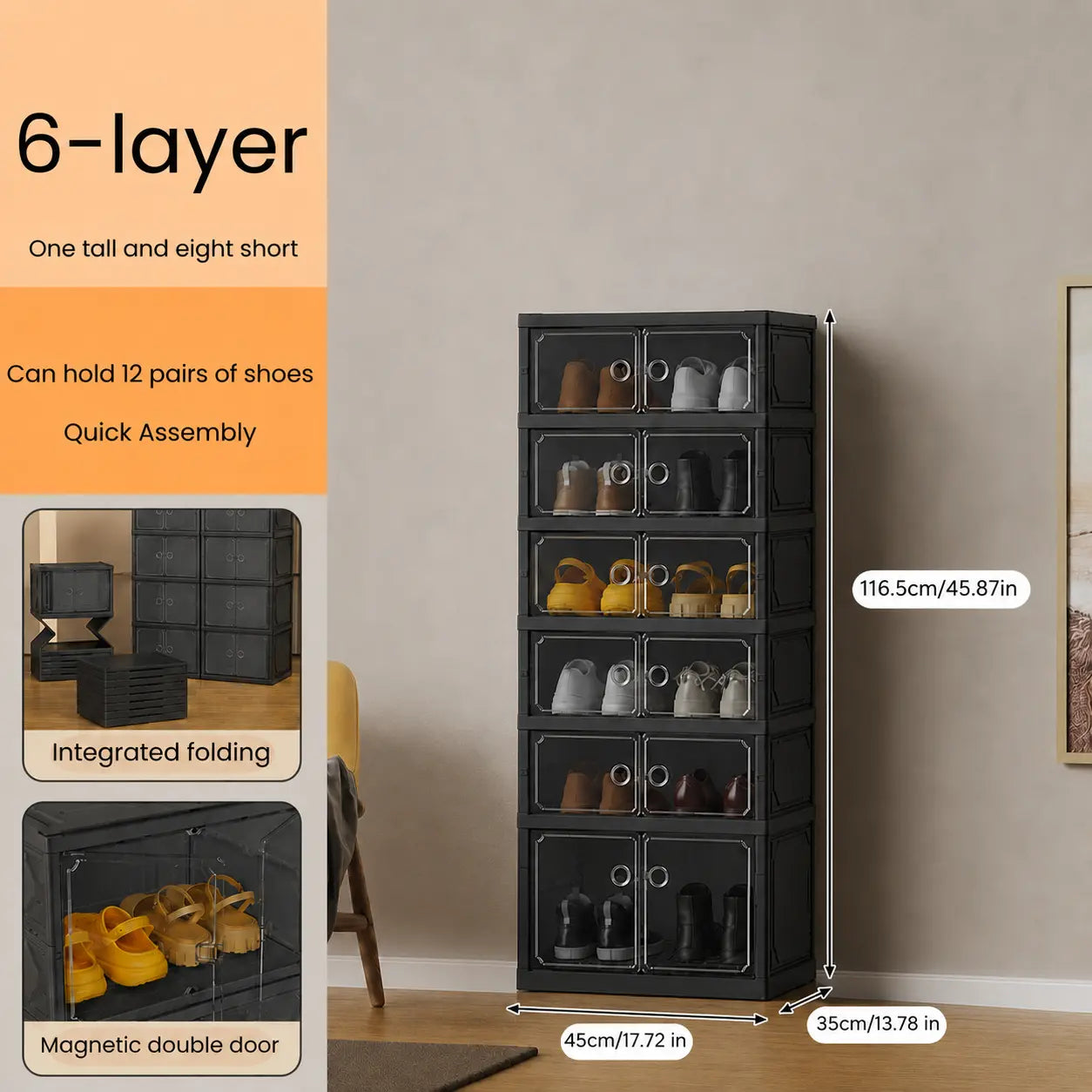 Foldable 9‑Tier Magnetic Shoe Cabinet, Stores 18 Pairs, No‑Install