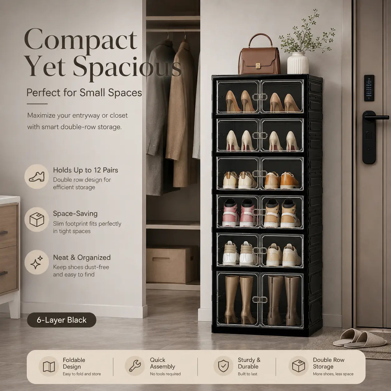Foldable 9‑Tier Magnetic Shoe Cabinet, Stores 18 Pairs, No‑Install