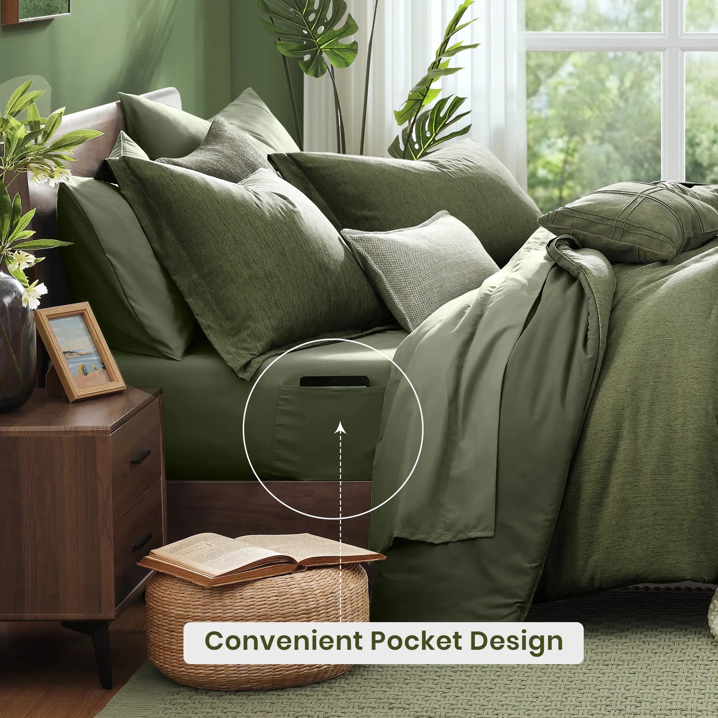 Queen 7‑Piece Reversible Microfiber Bed‑in‑a‑Bag with Storage Pockets