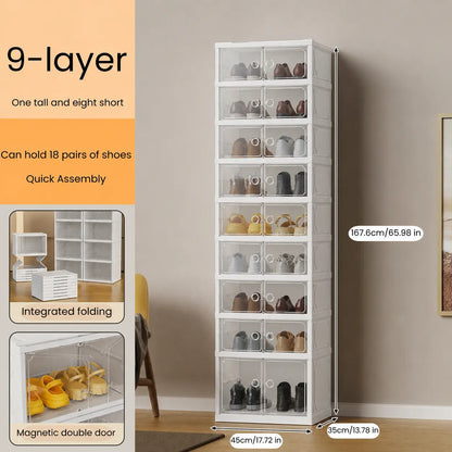 Foldable 9‑Tier Magnetic Shoe Cabinet, Stores 18 Pairs, No‑Install