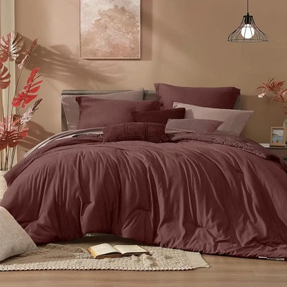 Queen 7‑Piece Reversible Microfiber Bed‑in‑a‑Bag with Storage Pockets