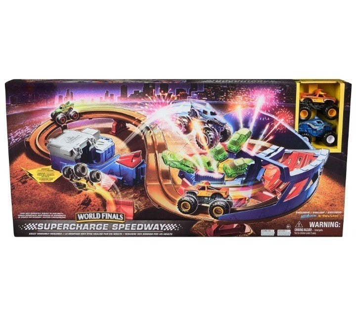 Jam Supercharge Speedway Playset with 2 Monster Trucks