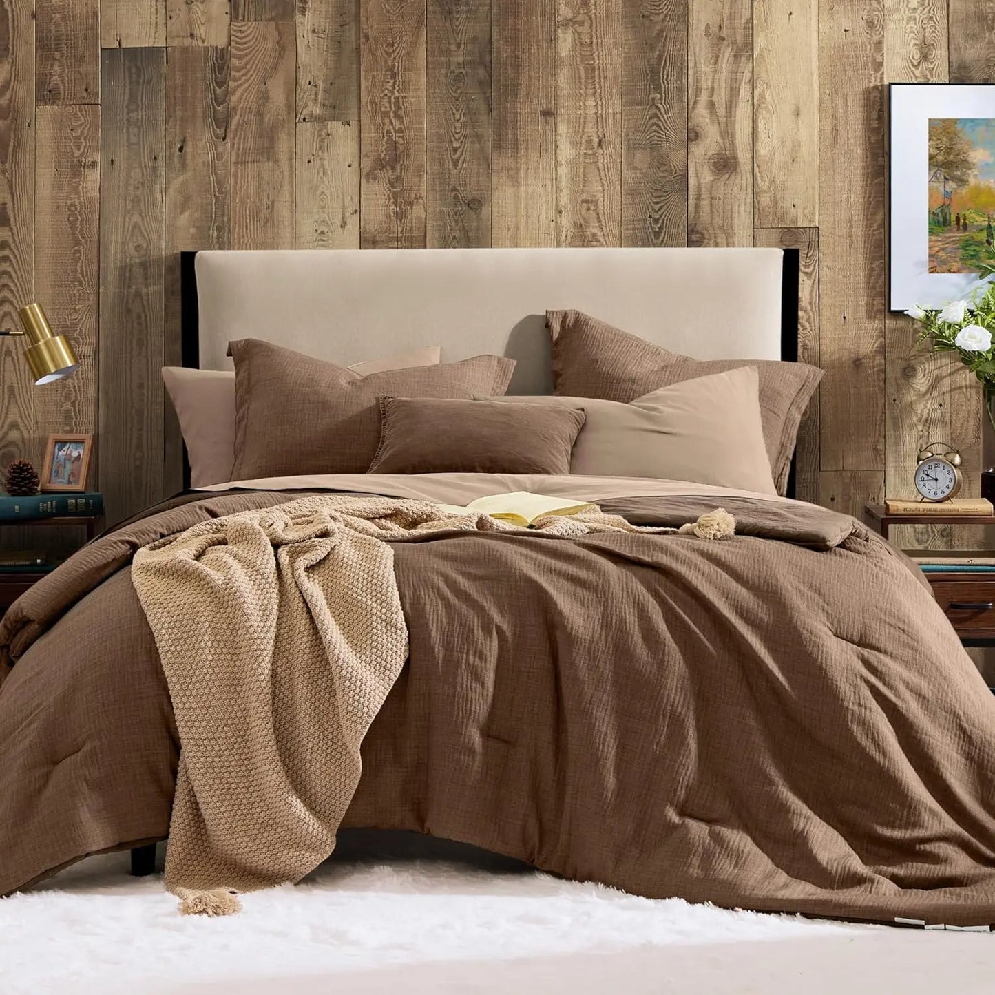 Queen 7‑Piece Reversible Microfiber Bed‑in‑a‑Bag with Storage Pockets