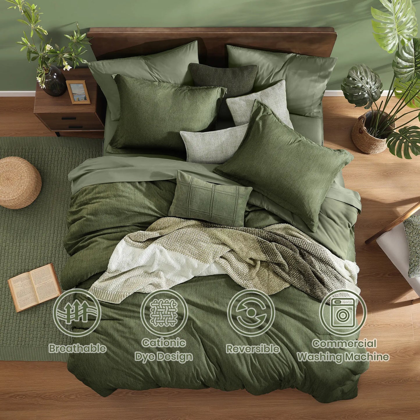 Queen 7‑Piece Reversible Microfiber Bed‑in‑a‑Bag with Storage Pockets