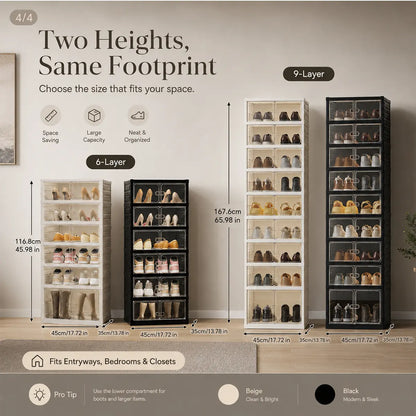 Foldable 9‑Tier Magnetic Shoe Cabinet, Stores 18 Pairs, No‑Install