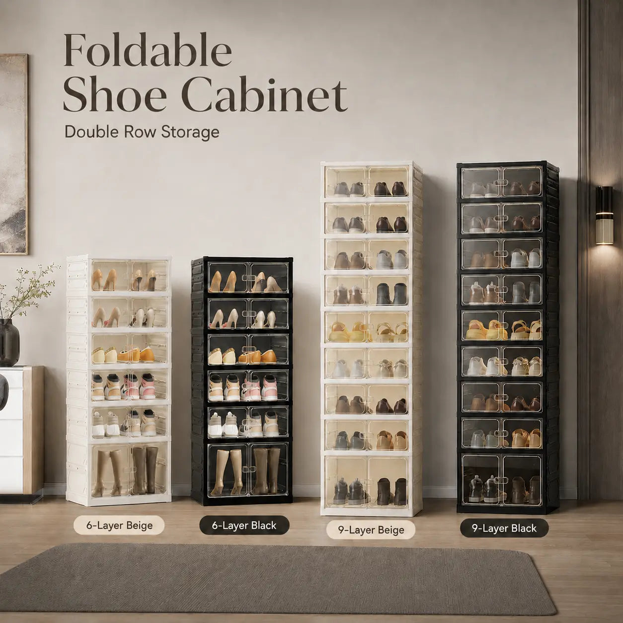 Foldable 9‑Tier Magnetic Shoe Cabinet, Stores 18 Pairs, No‑Install