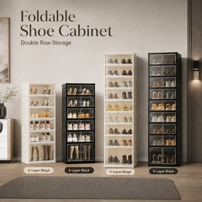 Foldable 9‑Tier Magnetic Shoe Cabinet, Stores 18 Pairs, No‑Install