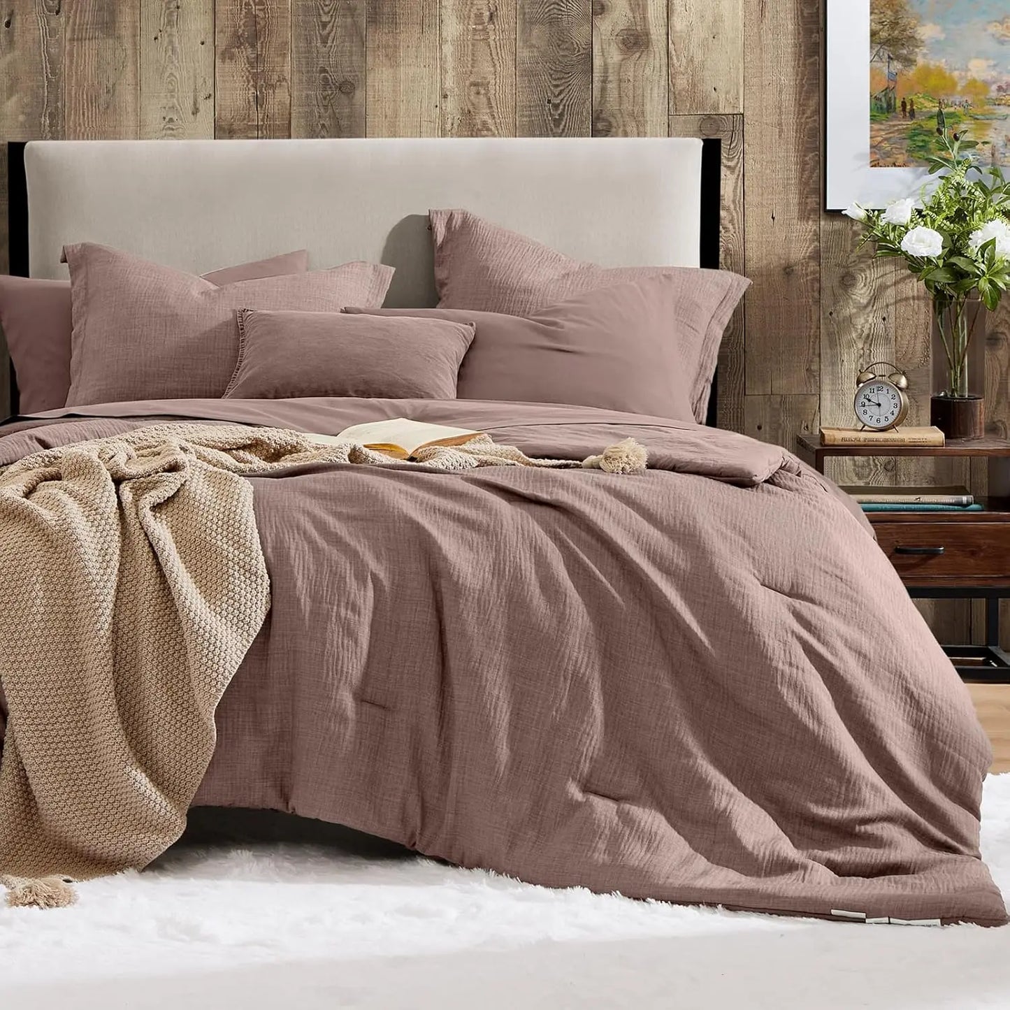 Queen 7‑Piece Reversible Microfiber Bed‑in‑a‑Bag with Storage Pockets