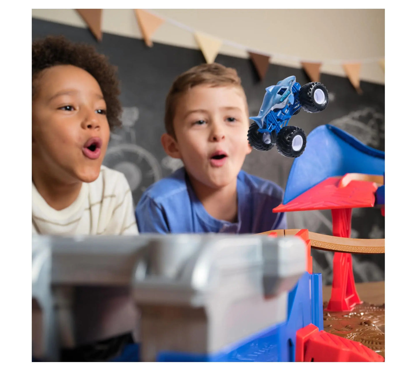 Jam Supercharge Speedway Playset with 2 Monster Trucks