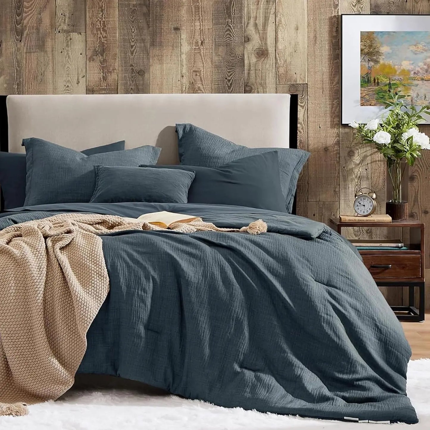 Queen 7‑Piece Reversible Microfiber Bed‑in‑a‑Bag with Storage Pockets