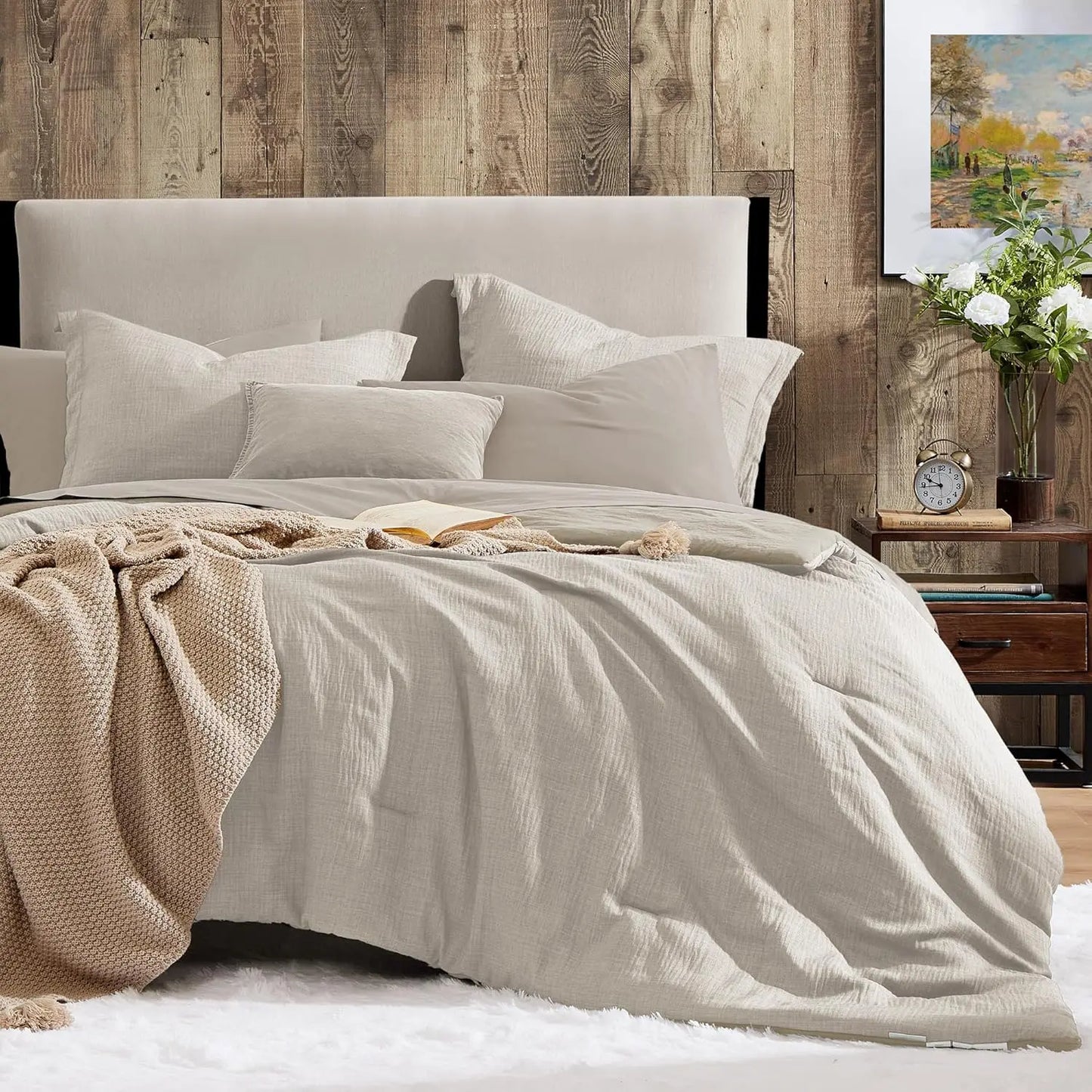 Queen 7‑Piece Reversible Microfiber Bed‑in‑a‑Bag with Storage Pockets