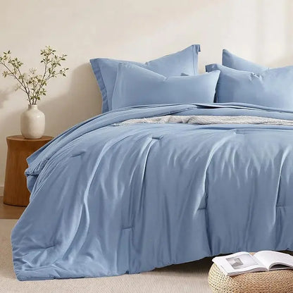 Queen 7‑Piece Reversible Microfiber Bed‑in‑a‑Bag with Storage Pockets
